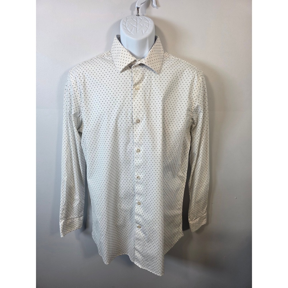 Apt. 9 Premier Flex Mens Slim Fit Shirt White Black Cross Pattern Size Large